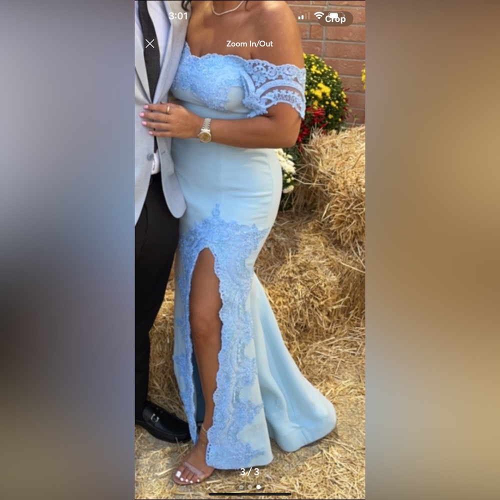 Custom made off shoulder gown worn once for a few hours
